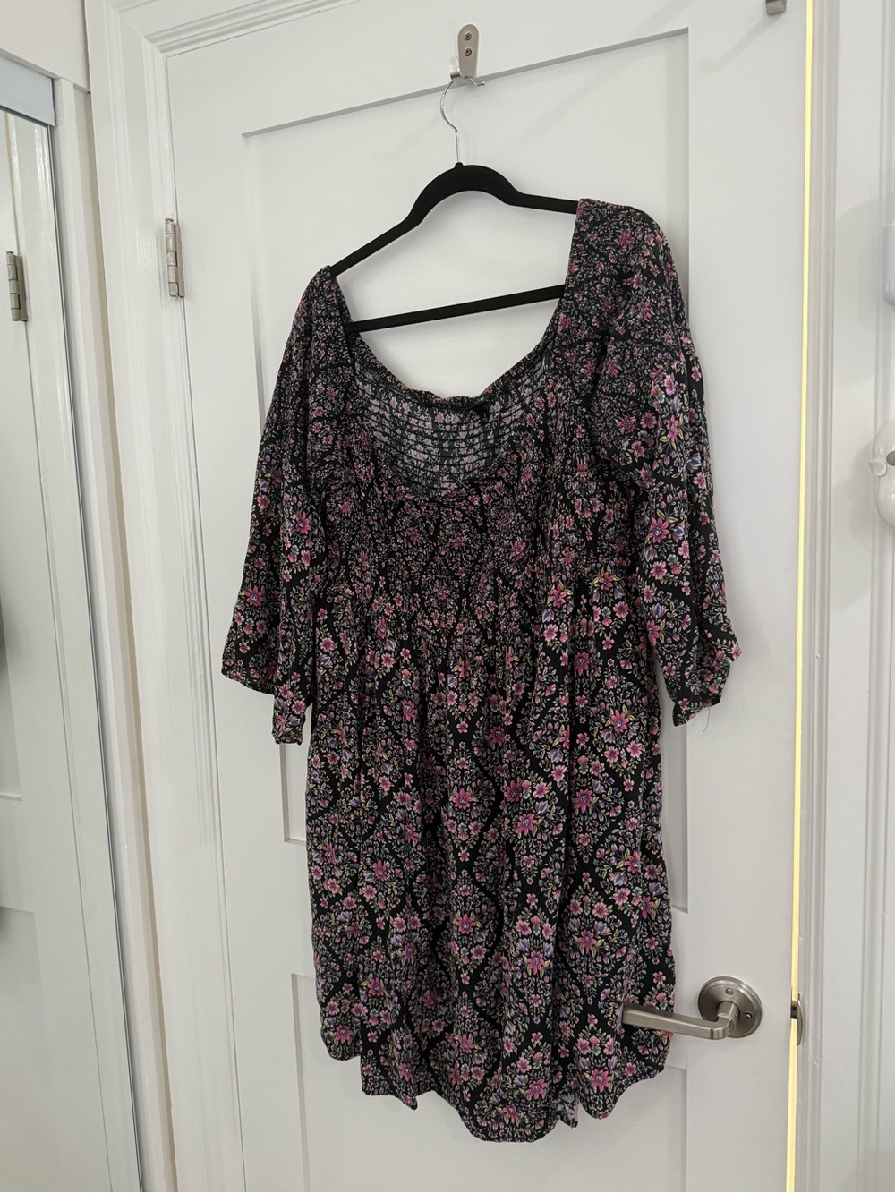torrid Black Floral Smocked dress w/ quarter sleeves